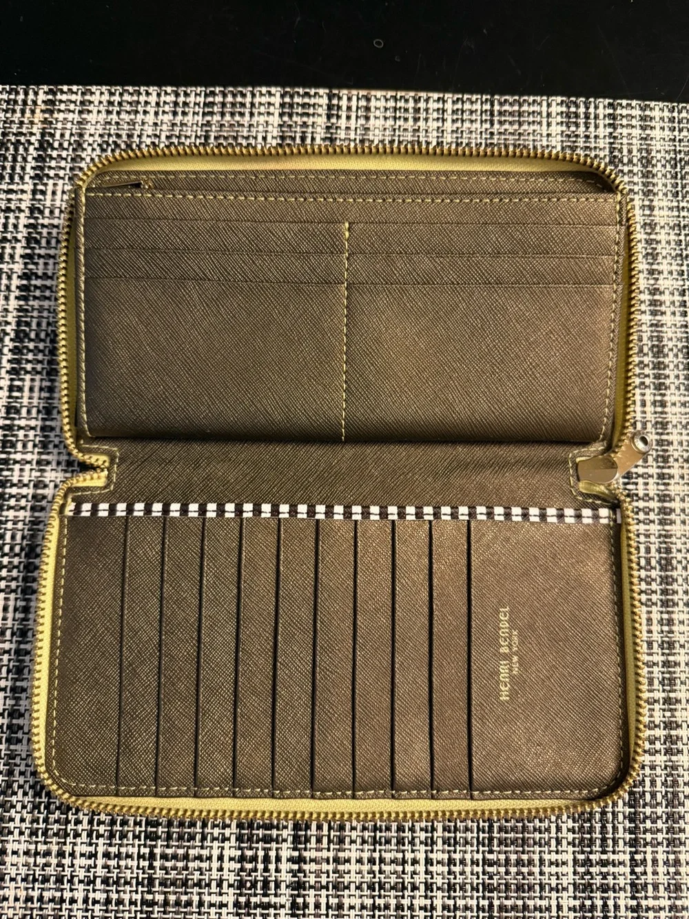 Henri Bendel Lime Lizard Embossed Calfskin Leather Zip Around Wallet